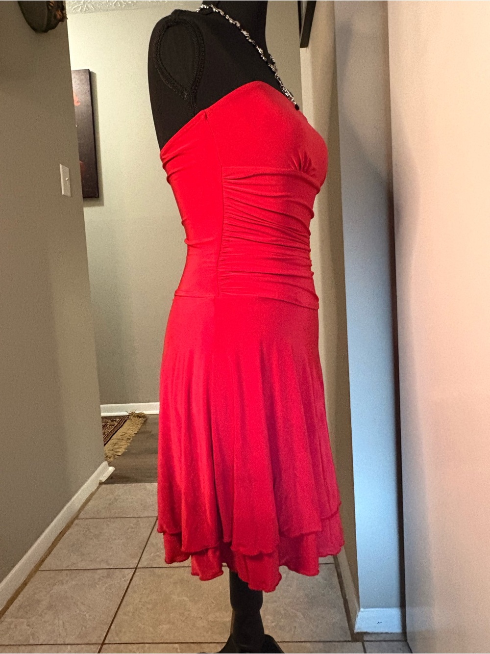 Strapless Ruched Red Mini Dress - Picture 9 of 10